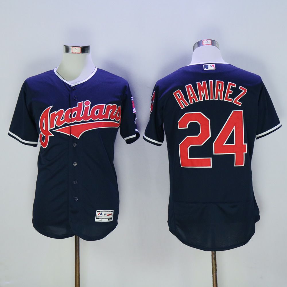 Men Cleveland Indians #24 Ramirez Blue MLB Jerseys